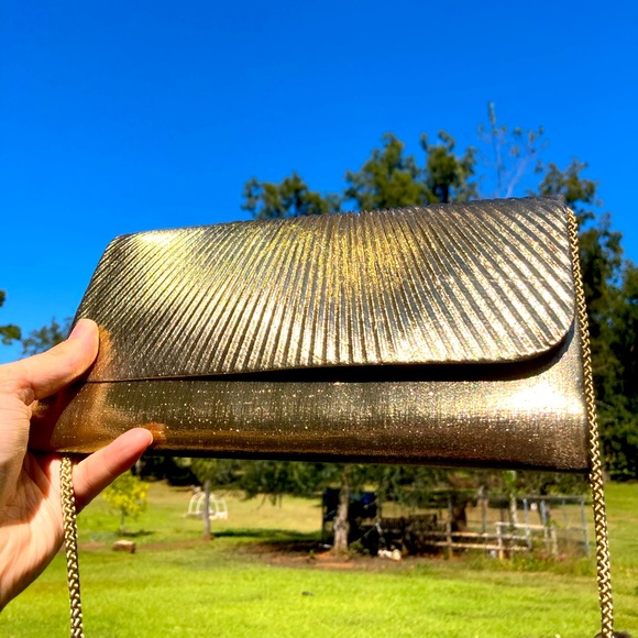 handmade clutch purse mini bag bright iridescent gold fabric crossbody - Picture 1 of 10